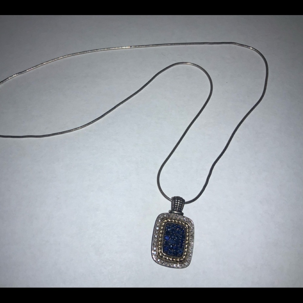 T & C 14K GOLD/925 DIAMONDS & SAPPHIRE stones.18in